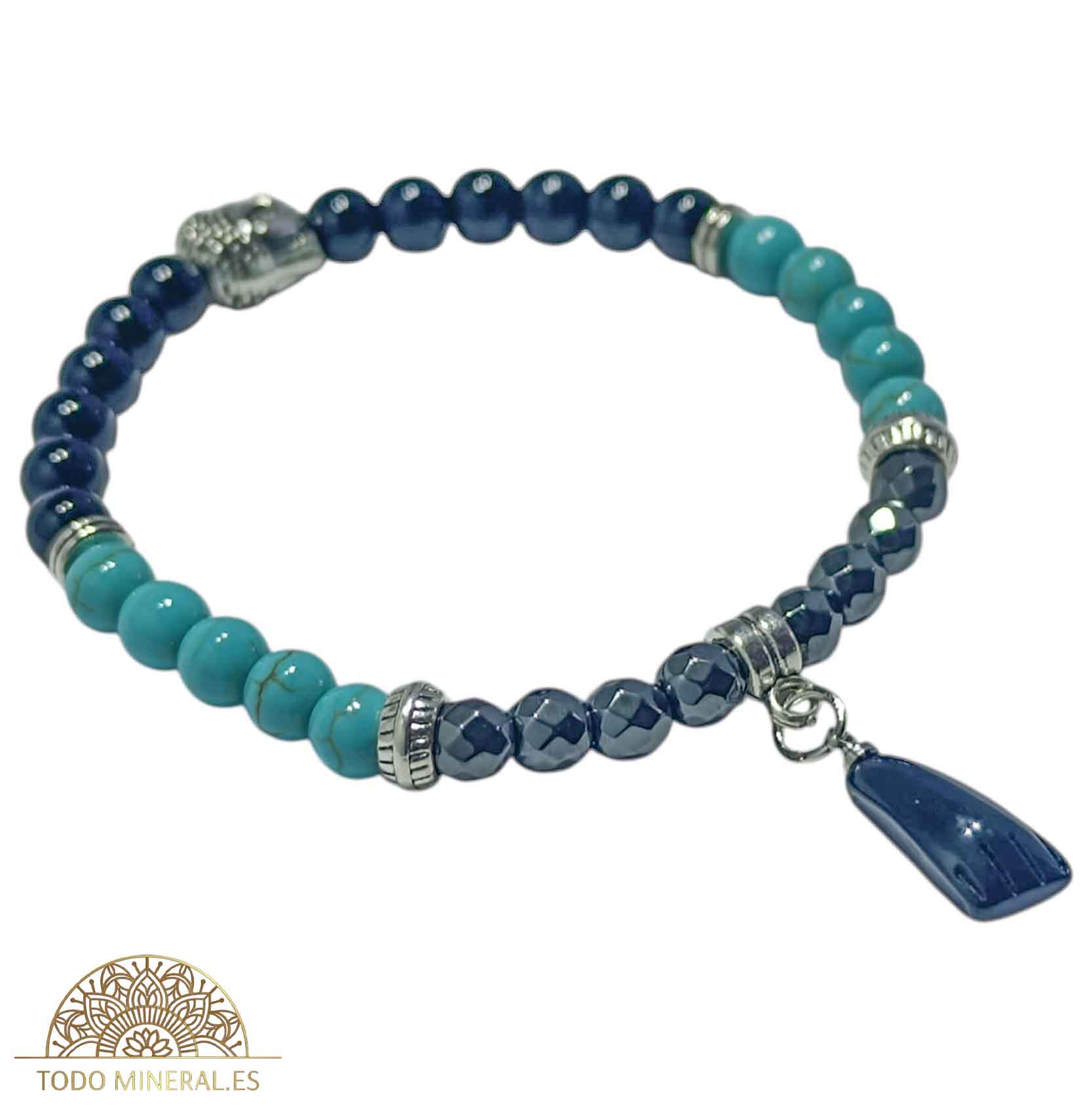 Pulsera Combinada Onix Hematite Y Turquesina 6 mm Dije Figa/Buda Metal PULSERAS MINERALES