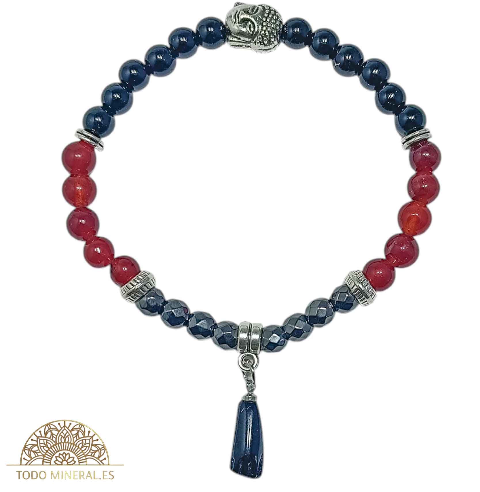Pulsera Combinada Onix Hematite Y Carneola 6 mm Dije Figa/Buda Metal PULSERAS MINERALES