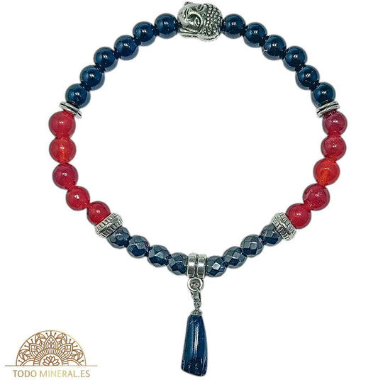 Pulsera Combinada Onix Hematite Y Carneola 6 mm Dije Figa/Buda Metal PULSERAS MINERALES