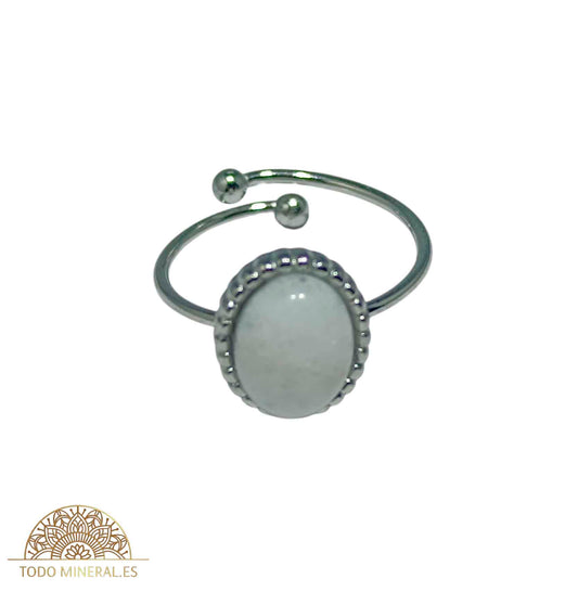 Anillo Adaptable Acero Piedra Jade Blanco TODOMINERAL