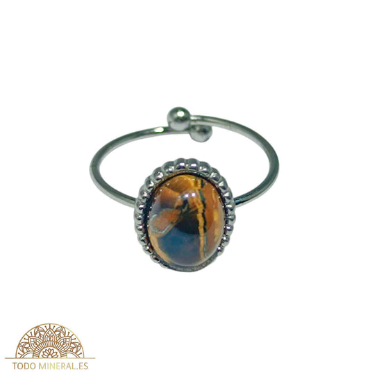 Anillo Adaptable Acero Piedra Ojo De Tigre TODOMINERAL