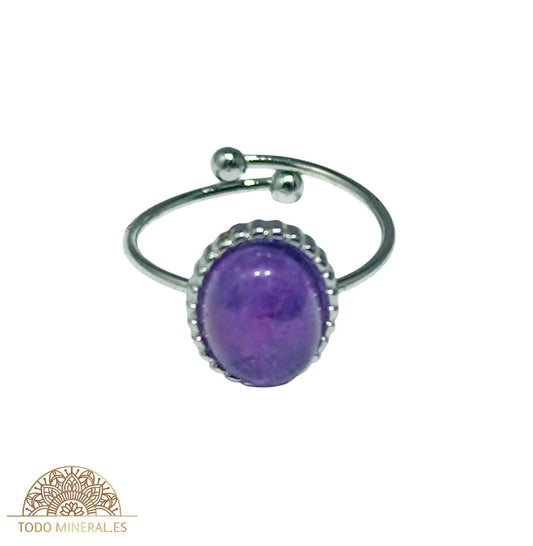 Anillo Adaptable Acero Piedra Amatista TODOMINERAL