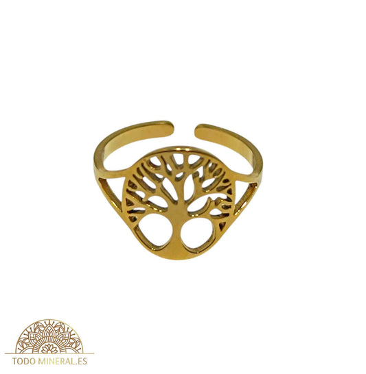 Anillo Adaptable Acero Dorado Árbol De La Vida TODOMINERAL