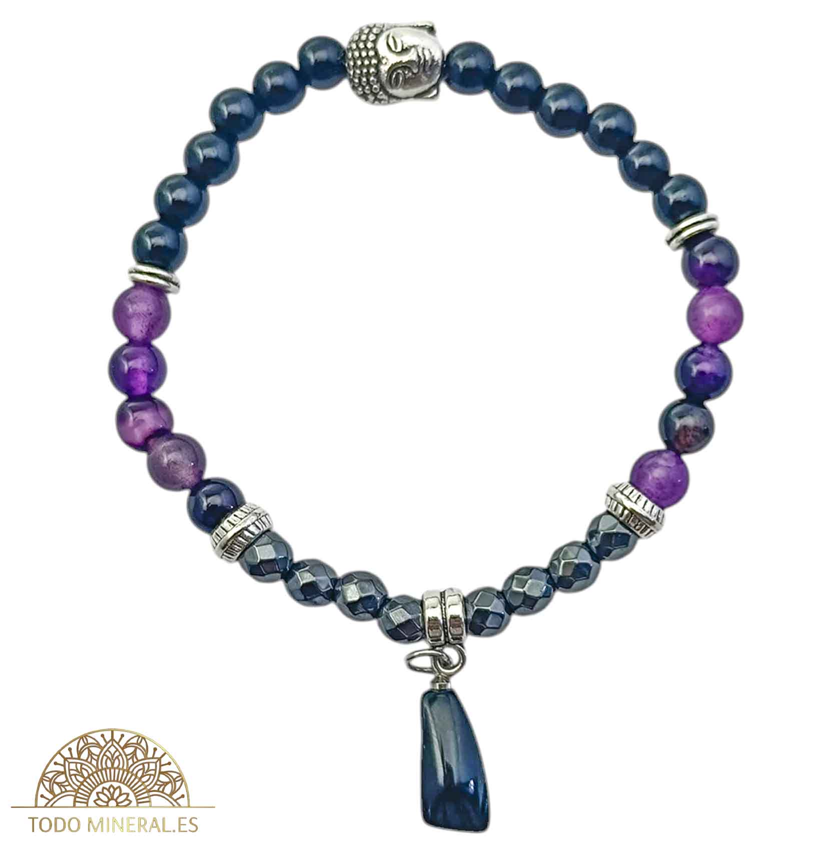 Pulsera Combinada Onix Hematite Y Agata Lila 6 mm Dije Figa/Buda Metal PULSERAS MINERALES