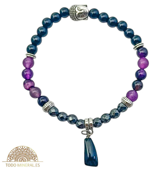 Pulsera Combinada Onix Hematite Y Agata Lila 6 mm Dije Figa/Buda Metal PULSERAS MINERALES