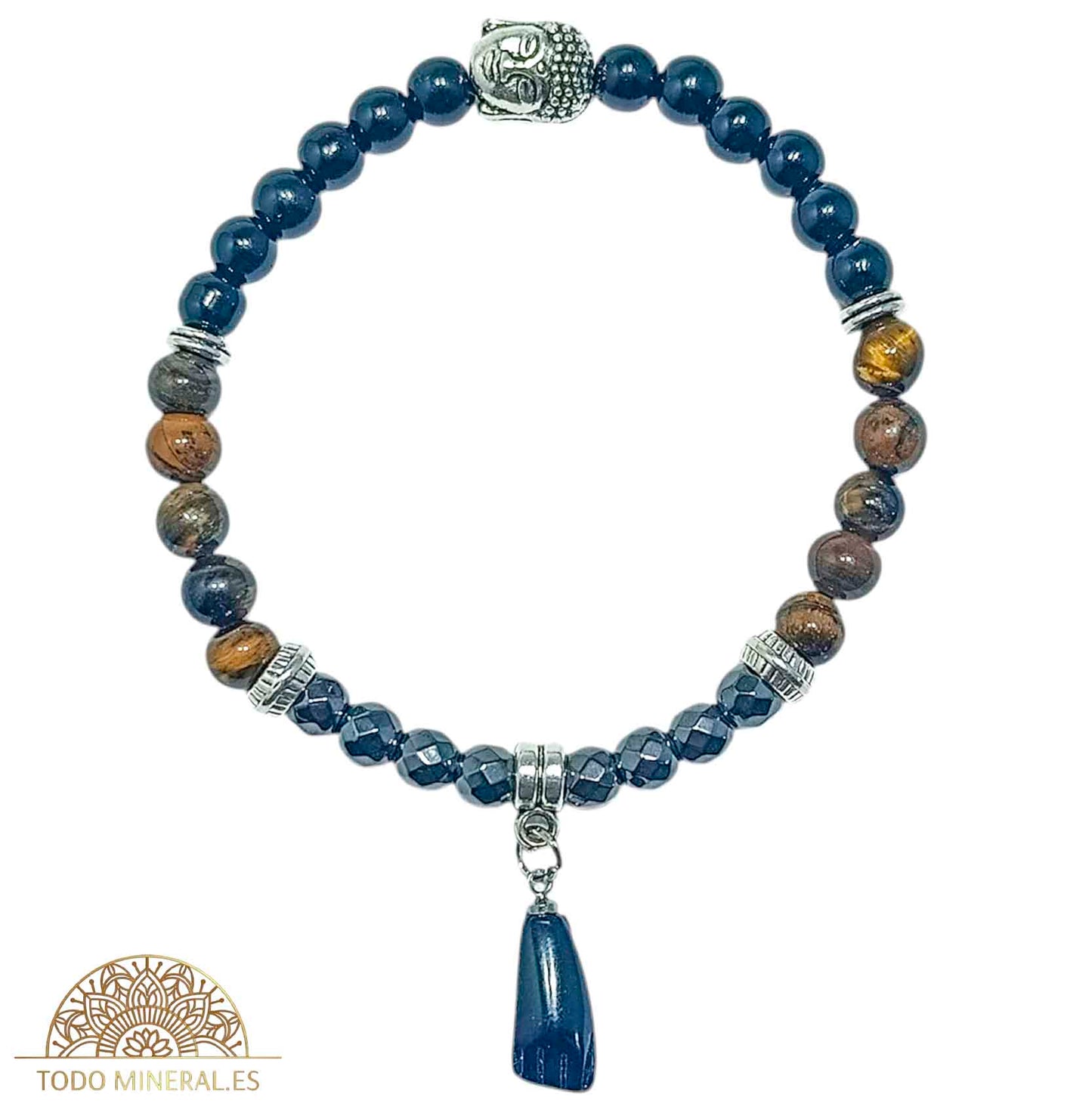 Pulsera Combinada Onix Hematite Y Ojo De Tigre 6 mm Dije Figa/Buda Metal PULSERAS MINERALES