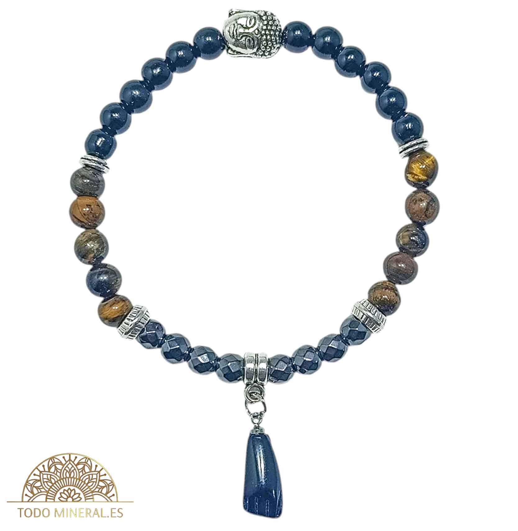 Pulsera Combinada Onix Hematite Y Ojo De Tigre 6 mm Dije Figa/Buda Metal PULSERAS MINERALES