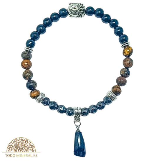 Pulsera Combinada Onix Hematite Y Ojo De Tigre 6 mm Dije Figa/Buda Metal PULSERAS MINERALES