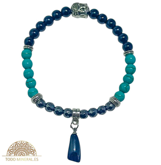 Pulsera Combinada Onix Hematite Y Turquesina 6 mm Dije Figa/Buda Metal PULSERAS MINERALES