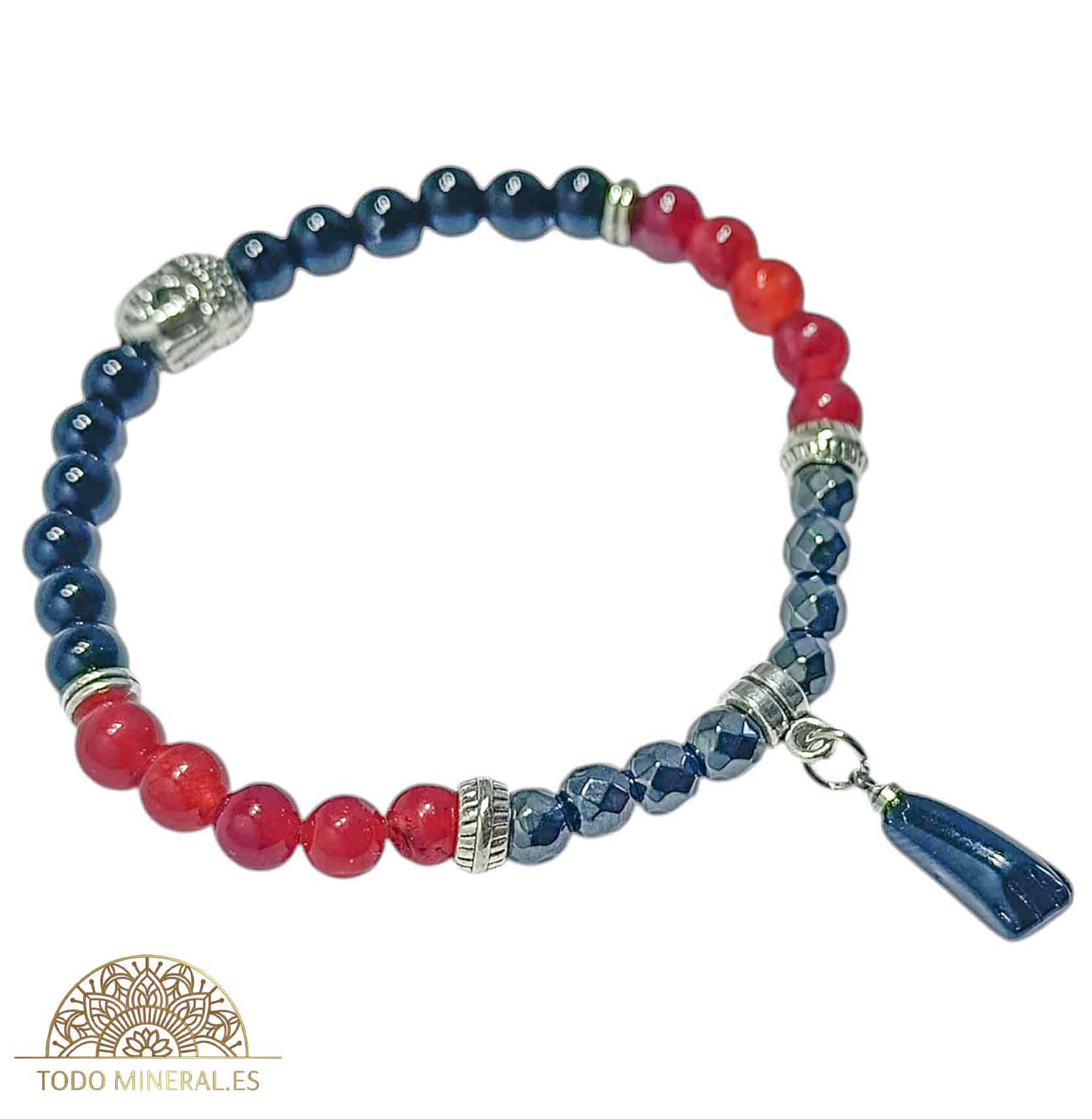 Pulsera Combinada Onix Hematite Y Carneola 6 mm Dije Figa/Buda Metal PULSERAS MINERALES