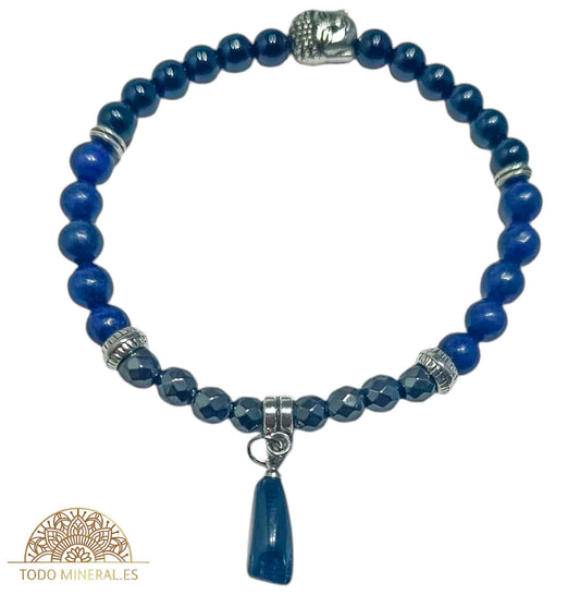 Pulsera Combinada Onix Hematite Y Lapislazuli Teñido 6 mm Dije Figa/Buda Metal PULSERAS MINERALES