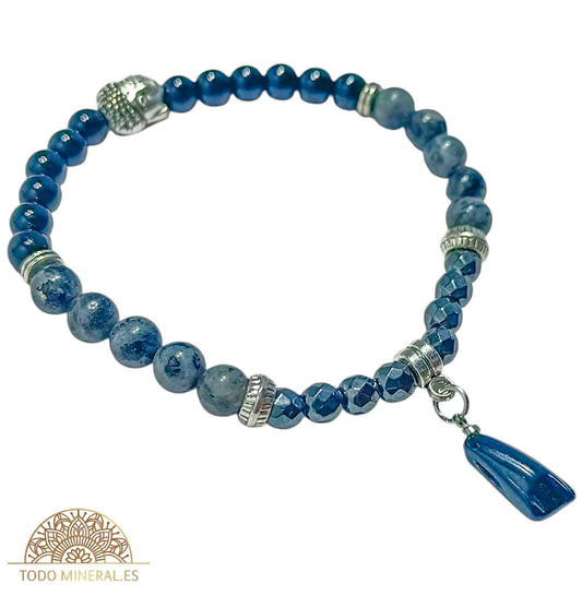 Pulsera Combinada Onix Hematite Y Larvikita 6 mm Dije Figa/Buda PULSERAS MINERALES