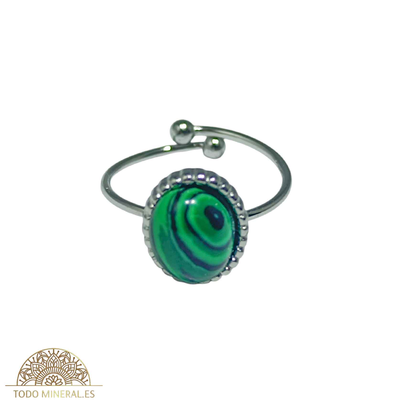 Anillo Adaptable Acero Piedra Malaquita Sintética TODOMINERAL
