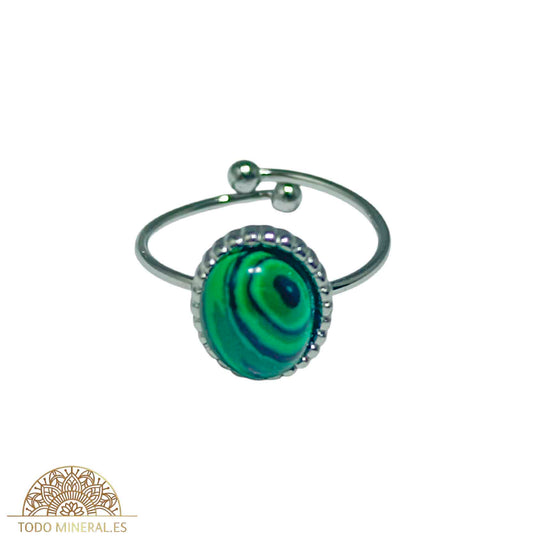 Anillo Adaptable Acero Piedra Malaquita Sintética TODOMINERAL
