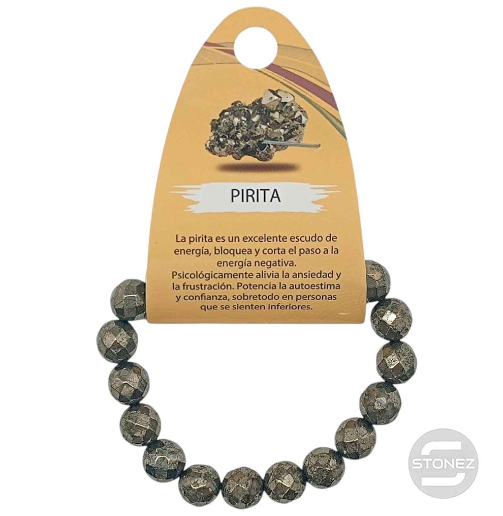 Pulsera Piedra Natural Facetada Pirita ELIGE EL GROSOR DE BOLA PULSERAS MINERALES