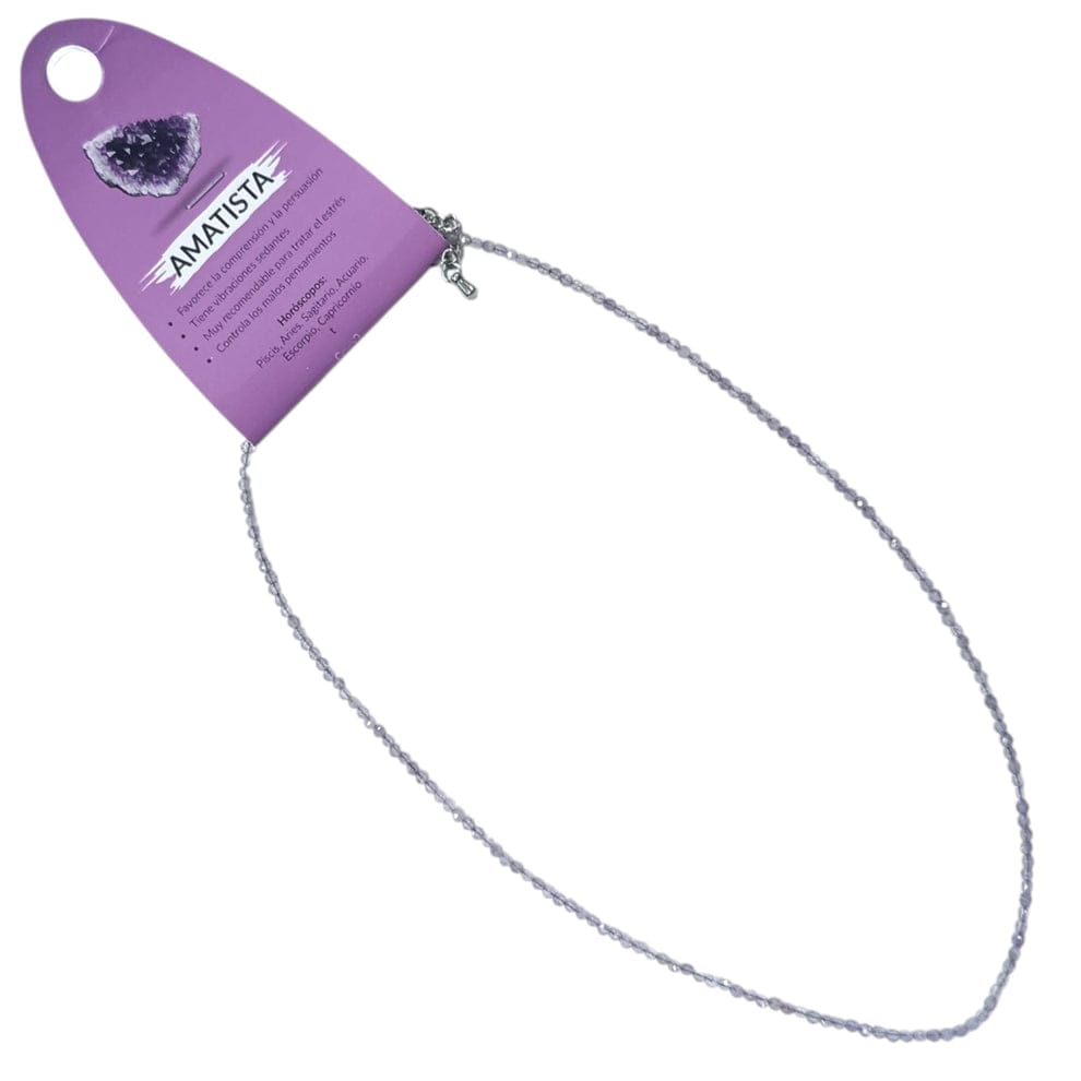Collar Amatista 2 mm 40 Cms+ 5 Cadena Extensión Con Cierre En Acero