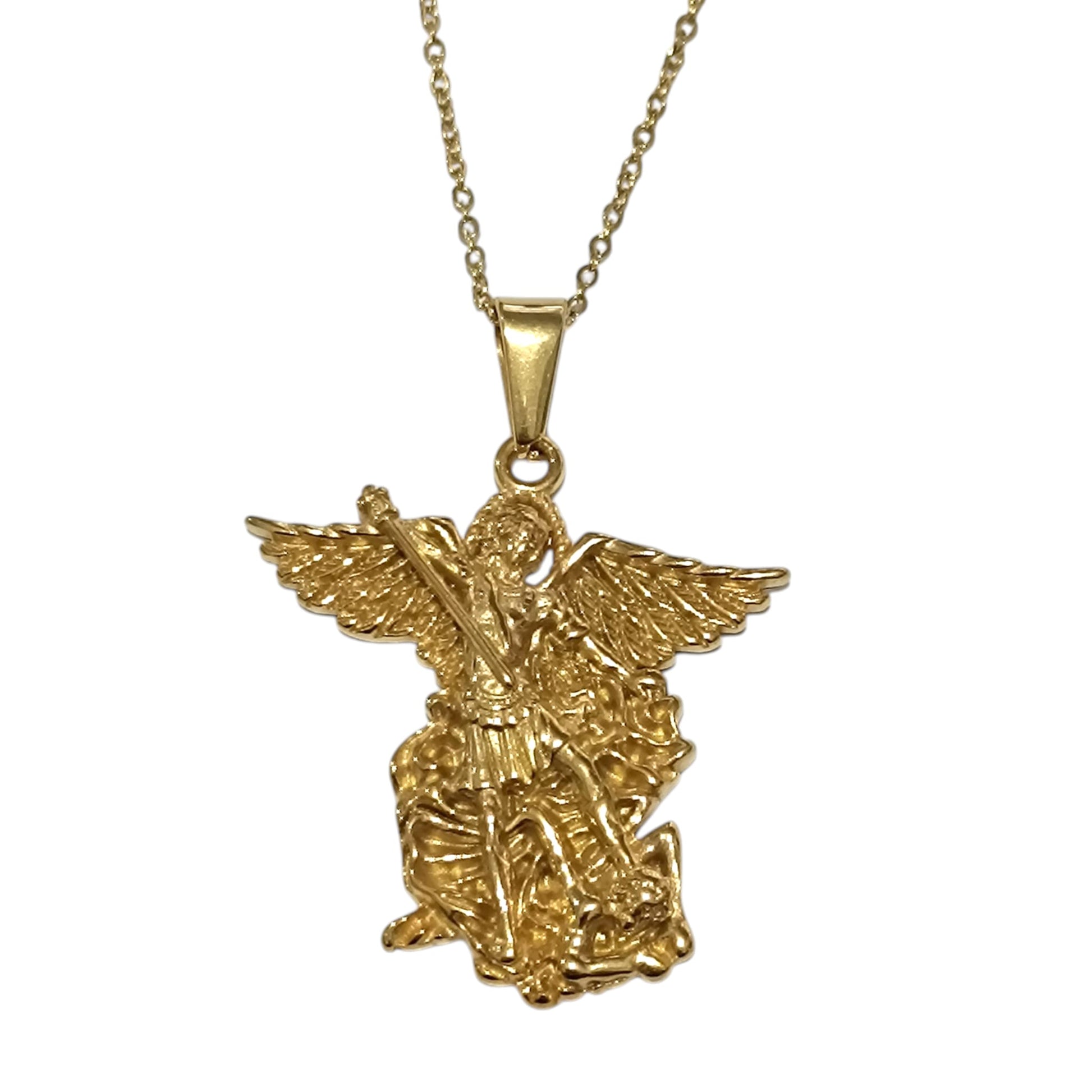 Collar Acero Dorado Arcangel San Miguel 40 mm (ELIGE TAMAÑO DE CADENA) - TODOMINERAL