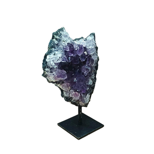 Piedra Natural Amatista En Bruto Con Base De Metal Cuadrada Peso 90 a 150 Gr Altura 8 Cms Aprox (La Pieza Puedes Ser Ligeramente Diferente A La Foto) TODOMINERAL