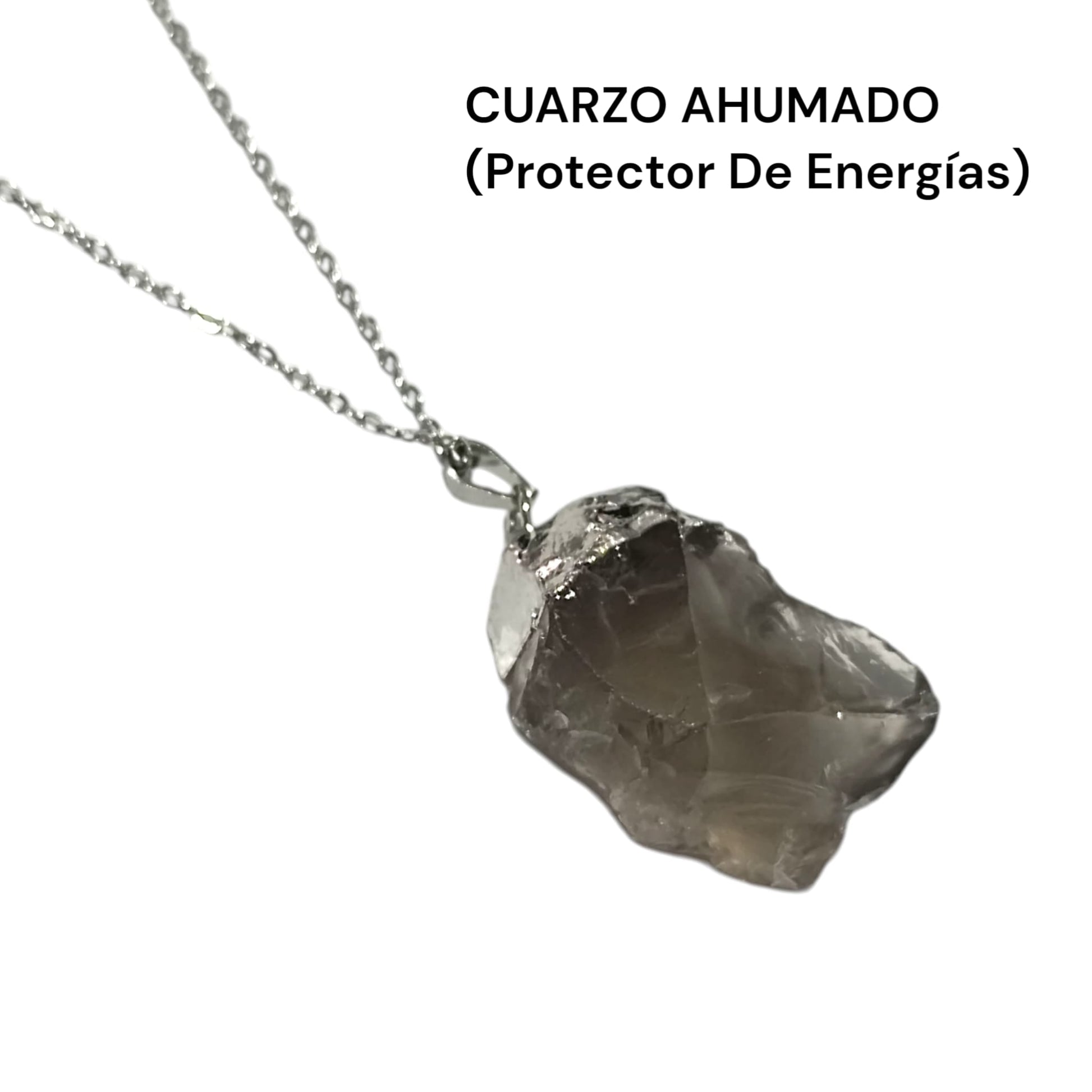 Colgante Mineral Cuarzo Ahumado En Bruto engarzado Con Baño Metal Para Proteccion Energeticas Cadena Acero ELIGE TAMAÑO CADENA TODOMINERAL