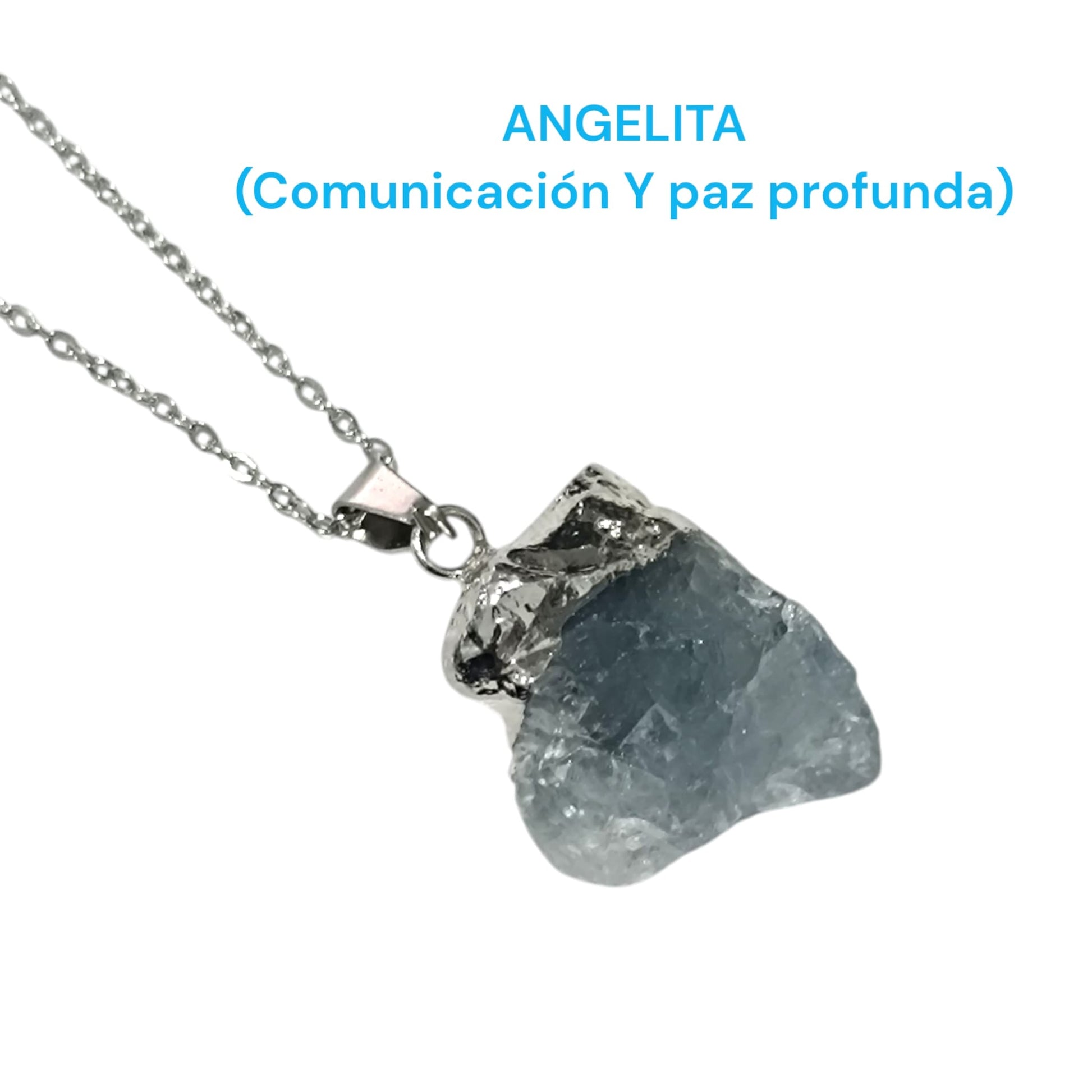 Colgante Mineral Angelita En Bruto engarzado Con Baño Metal Para Comunicacion  Y Paz Profunda Cadena Acero ELIGE TAMAÑO CADENA TODOMINERAL
