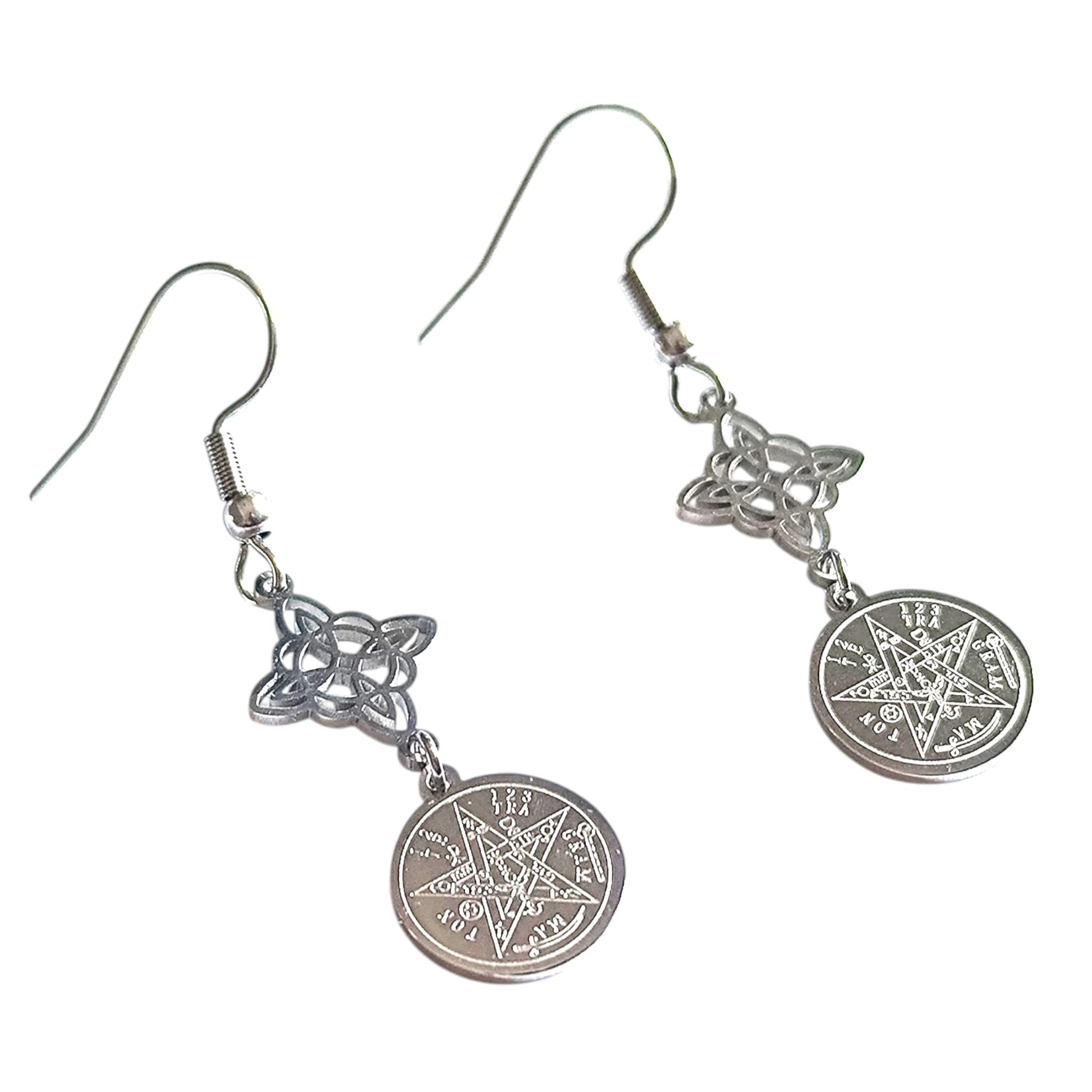 Pendientes Acero Doble Proteccion Nudo De Brujas  y Tetragramaton PENDIENTES ACERO
