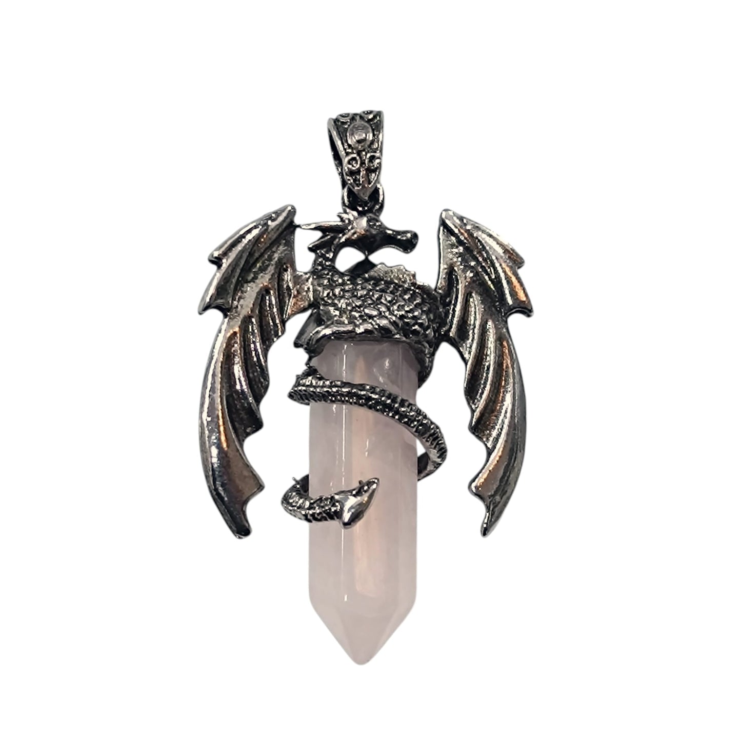 Colgante Metal Dragon Con Mineral A Elegir Incluye Cadena Acero Finita TODOMINERAL
