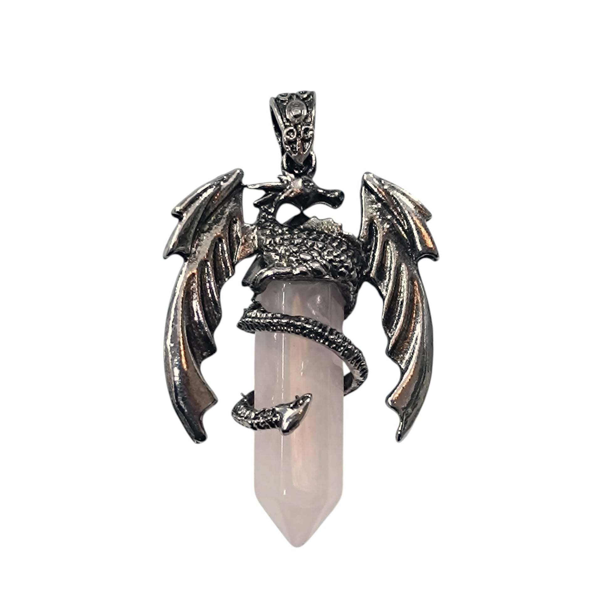 Colgante Metal Dragon Con Mineral A Elegir Incluye Cadena Acero Finita TODOMINERAL