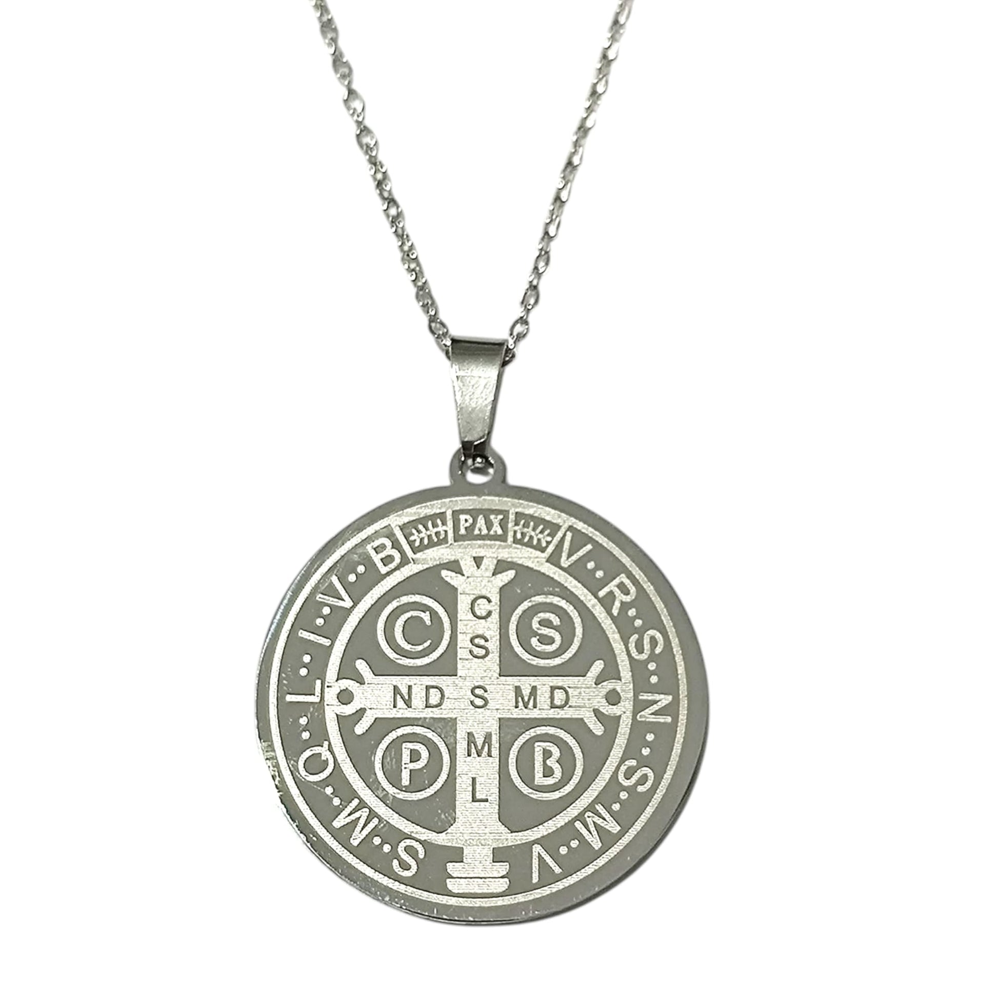 Collar Medalla San Benito En Acero Inoxidable Con Cadena 40 Cms TODOMINERAL