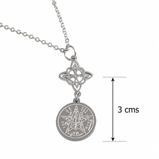 Collar Doble Proteccion Nudo De Bruja Y Tetragramaton Acero Inoxidable Cadena 45 CMS TODOMINERAL