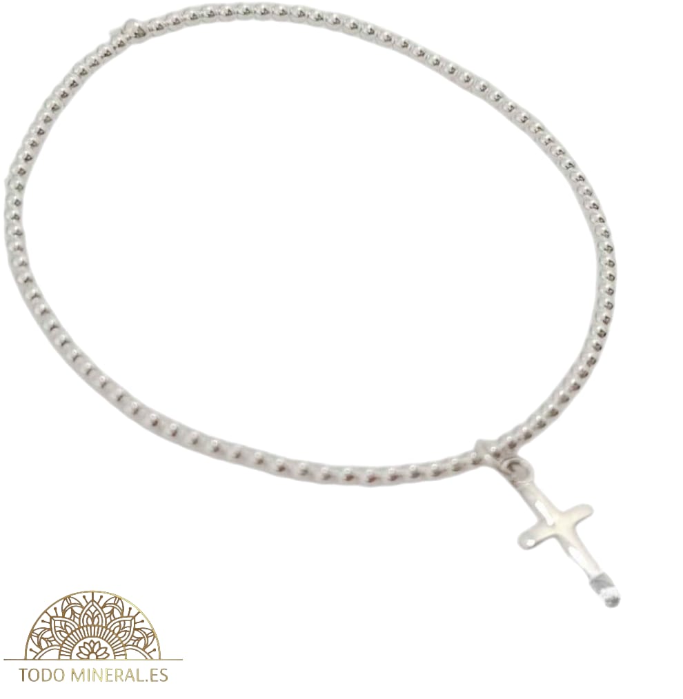 Pulsera Elástica Bolas 2 mm Plata 925 Dije Cruz 500303150 TODOMINERAL