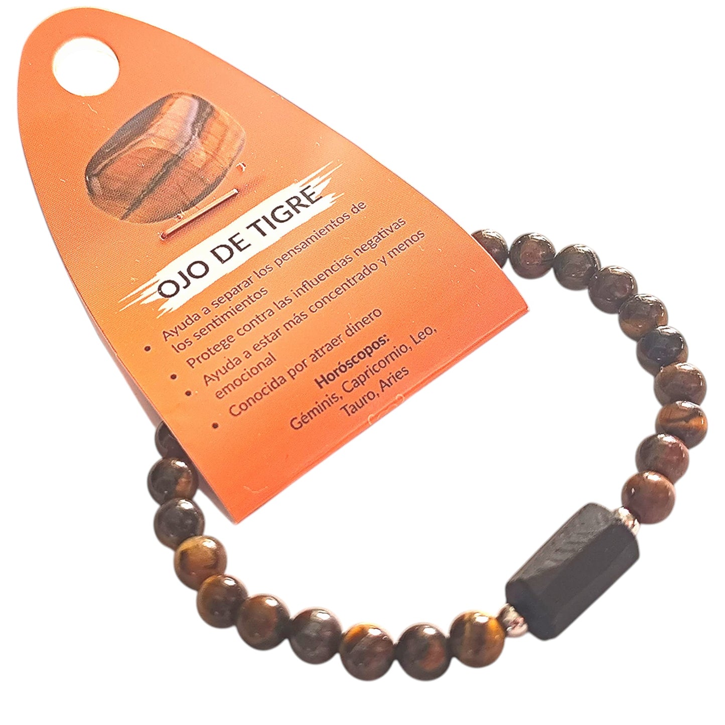 Pulsera de Piedra Natural Ojo De Tigre Con Entrepieza Piedra Turmalina Proteccion Y Enfoque PULSERA ACERO