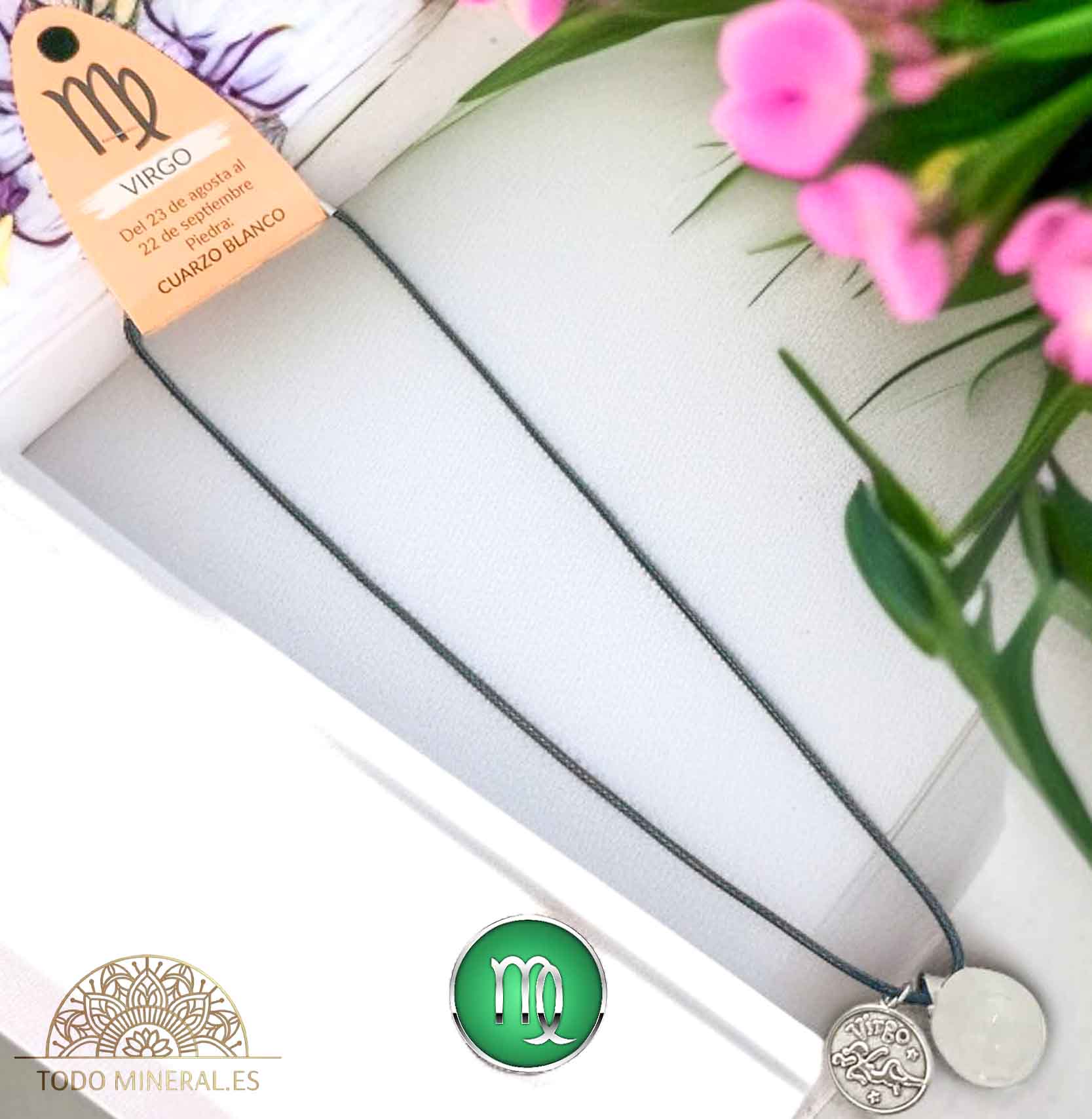 Collar Horóscopo Virgo Con Piedra Cuarzo Blanco Y Dije En Metal Cordon 45Cms - TODOMINERAL
