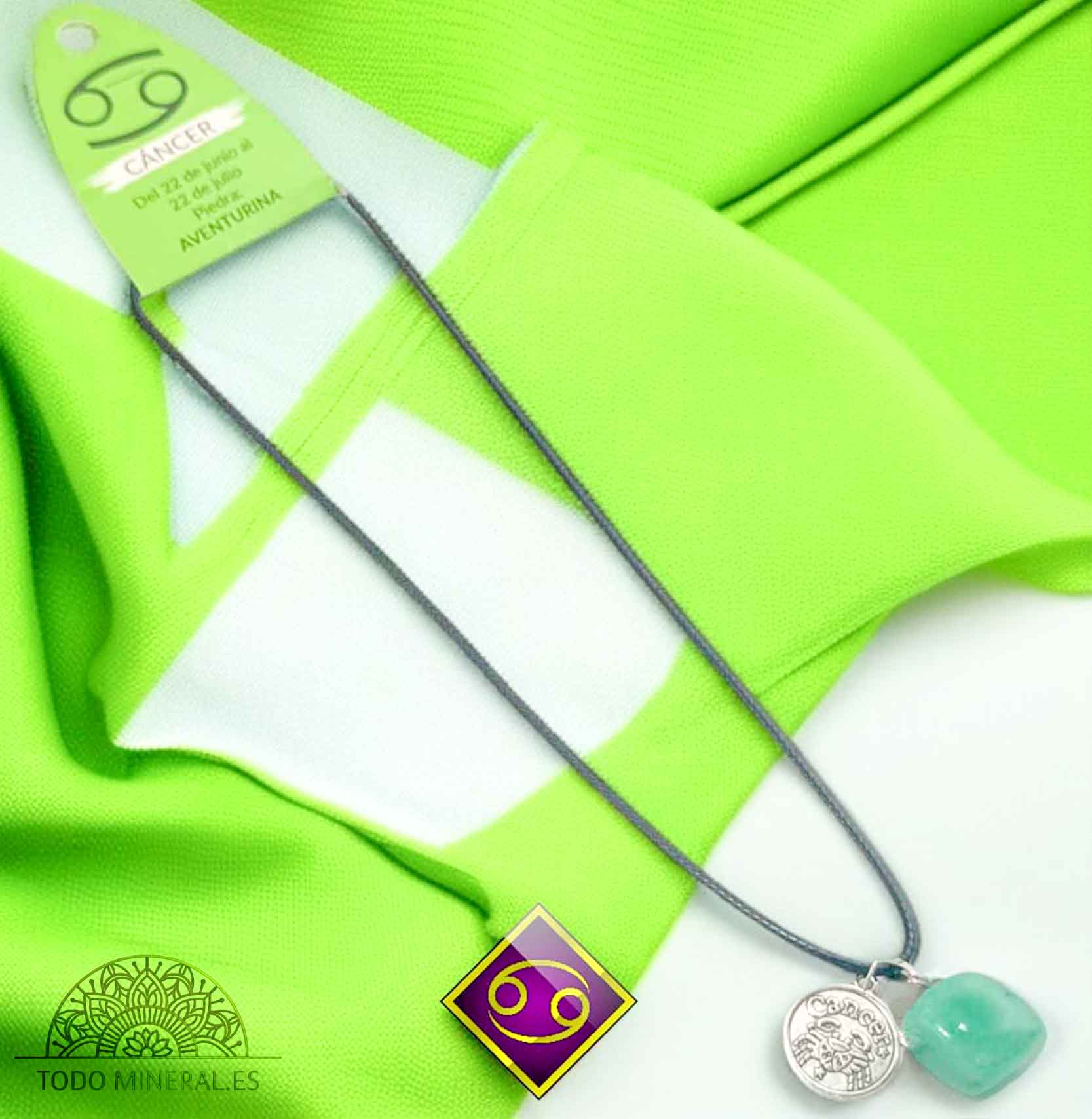 Collar Horóscopo Cancer Con Piedra Aventurina Y Dije En Metal Cordon 45Cms - TODOMINERAL