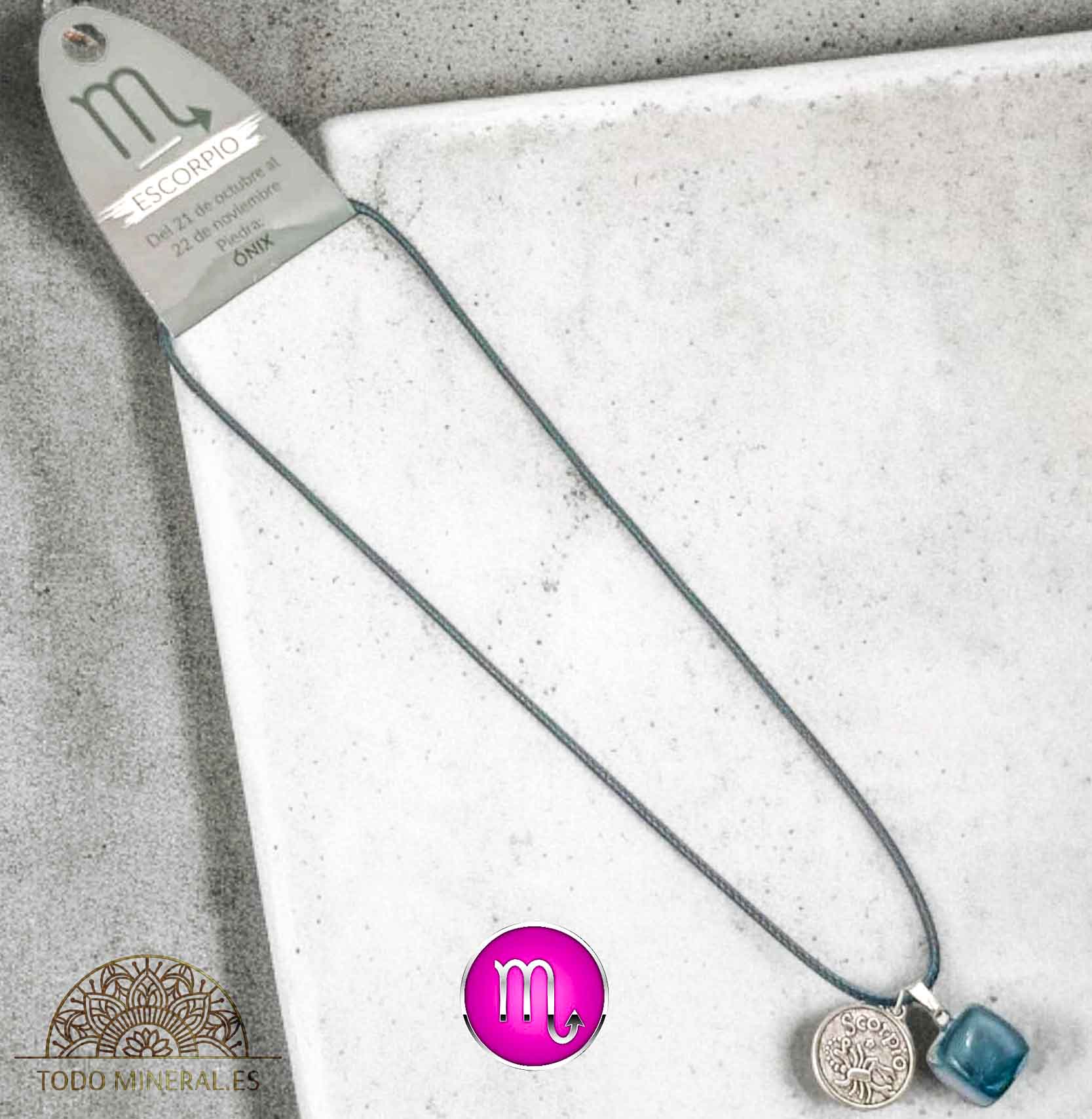 Collar Horóscopo Escorpio Con Piedra Onix Y Dije En Metal Cordon 45Cms - TODOMINERAL