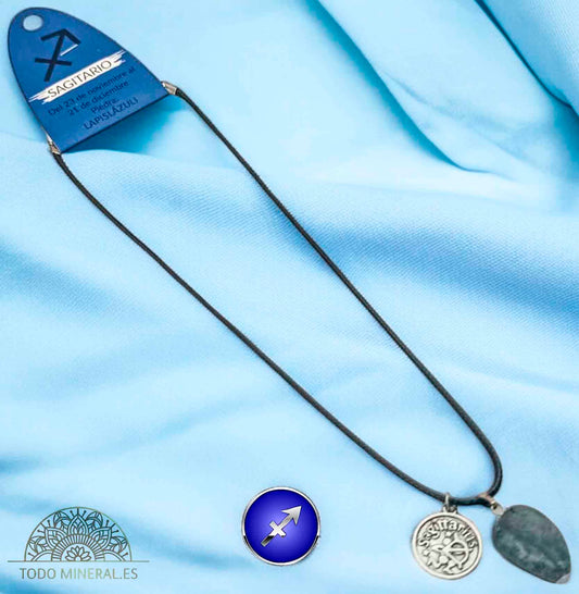 Collar Horóscopo Sagitario Con Piedra Lapislázuli Y Dije En Metal Cordon 45Cms - TODOMINERAL