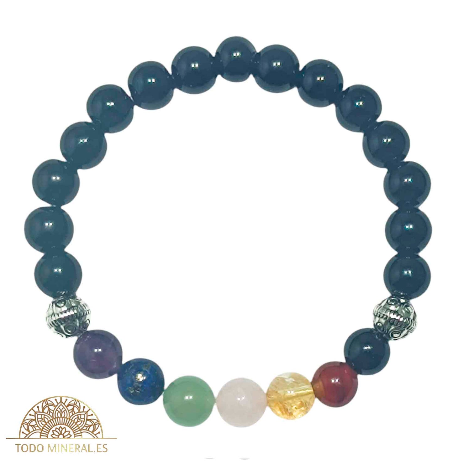 Pulsera 7 Chakras Con Onix 8 mm Dije De Bola - TODOMINERAL