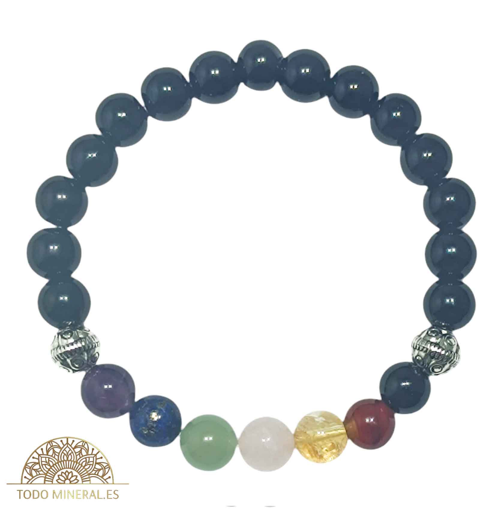 Pulsera 7 Chakras Con Onix 8 mm Dije De Bola - TODOMINERAL