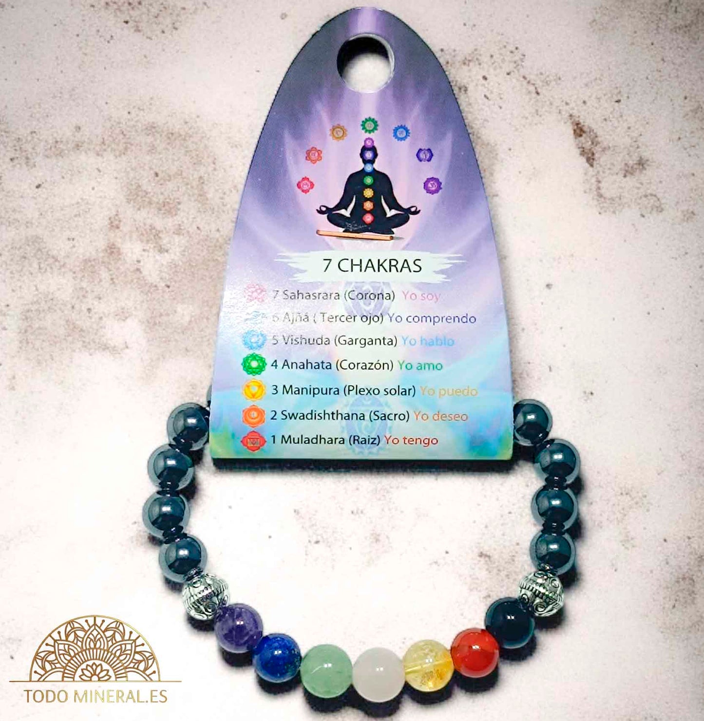 Pulsera 7 Chakras Con Hematite 8 mm Dije De Bola - TODOMINERAL