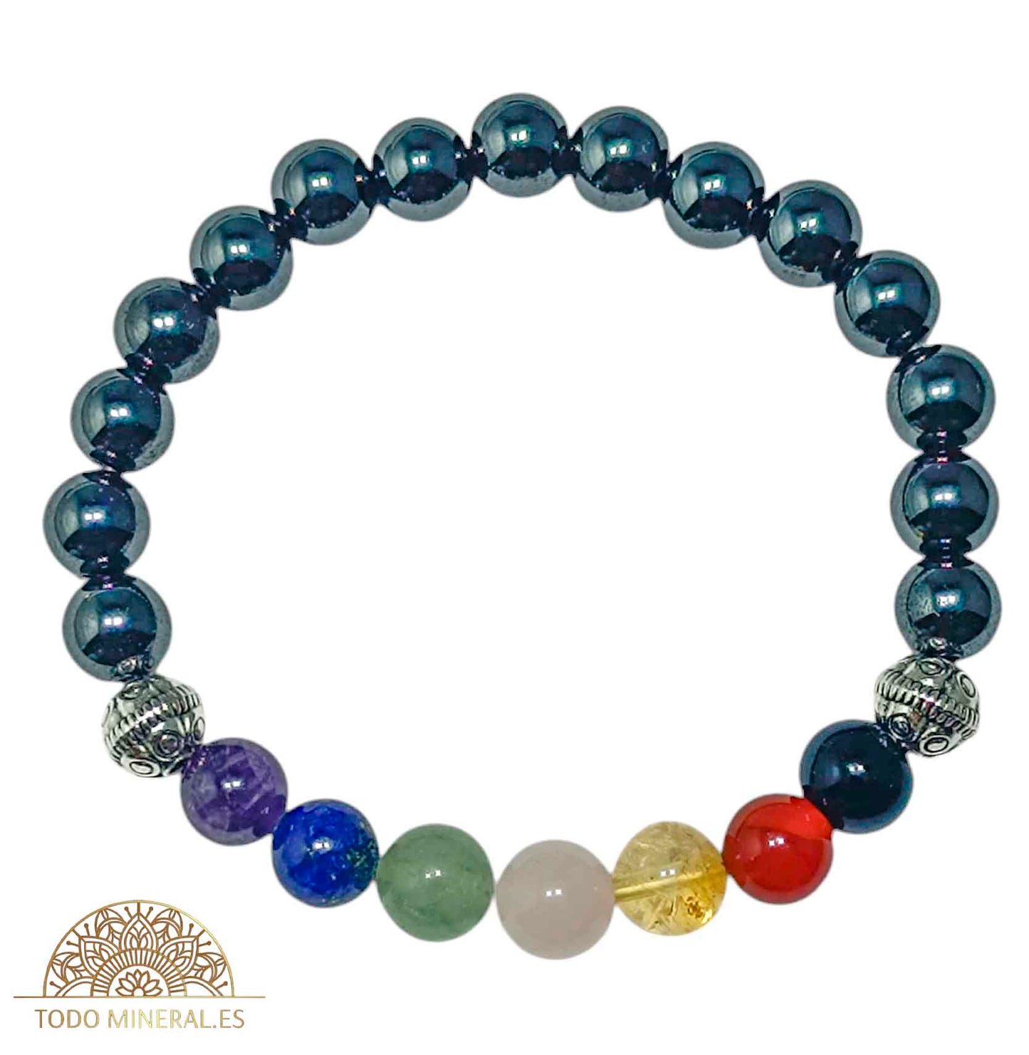 Pulsera 7 Chakras Con Hematite 8 mm Dije De Bola - TODOMINERAL