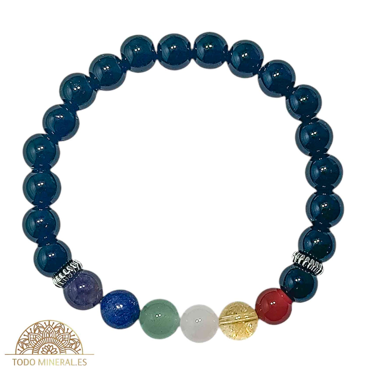 Pulsera 7 Chakras Con Onix 8 mm Dije De Disco - TODOMINERAL