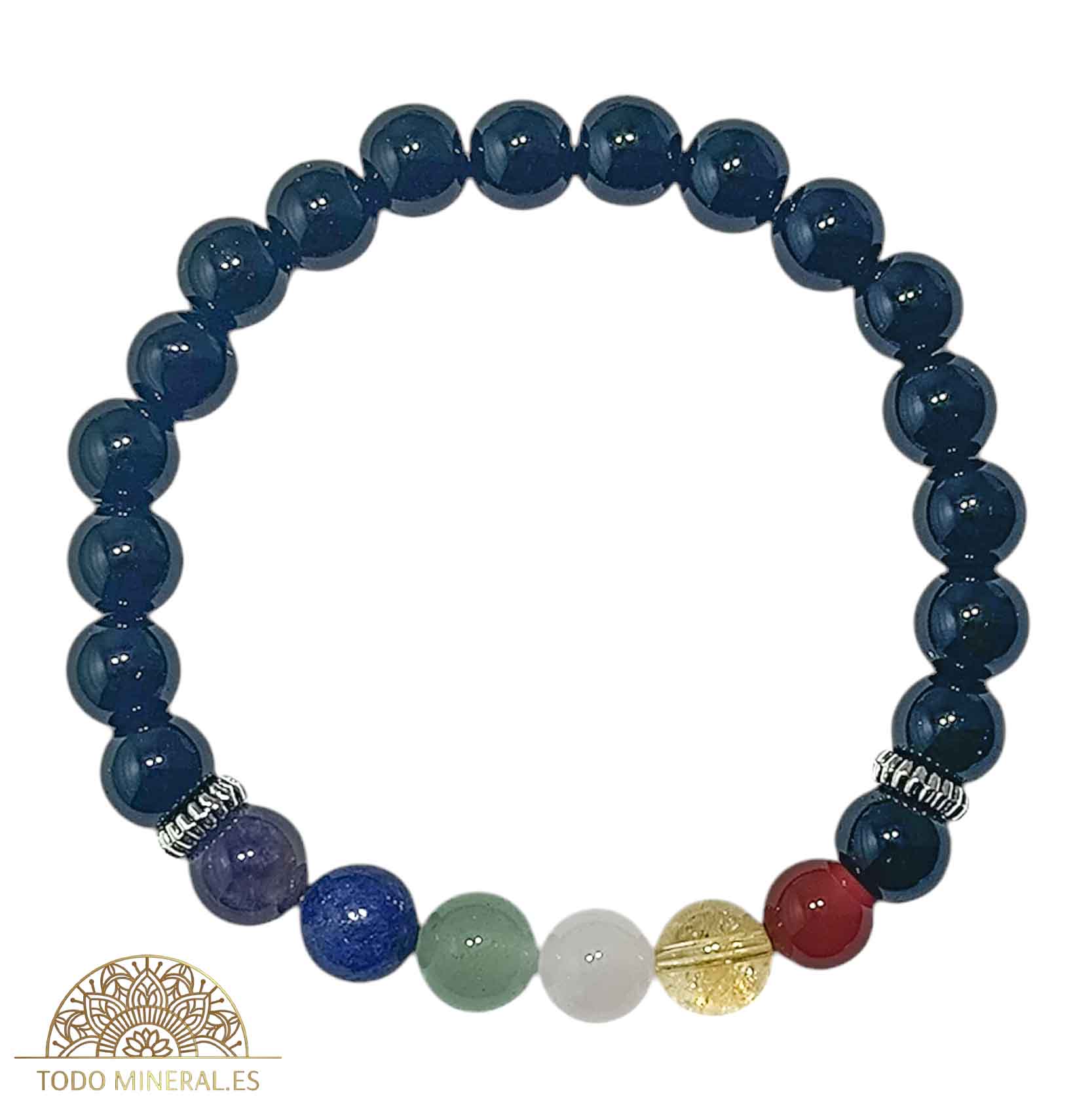 Pulsera 7 Chakras Con Onix 8 mm Dije De Disco - TODOMINERAL