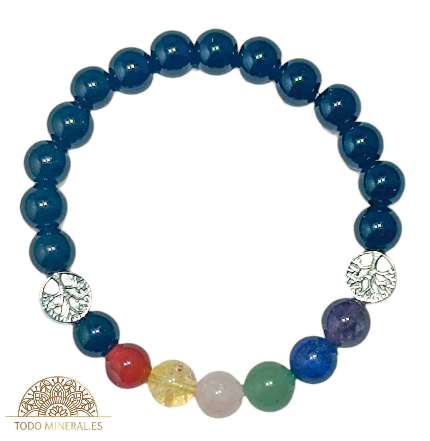 Pulsera 7 Chakras Con Onix 8 mm Dije De Árbol - TODOMINERAL