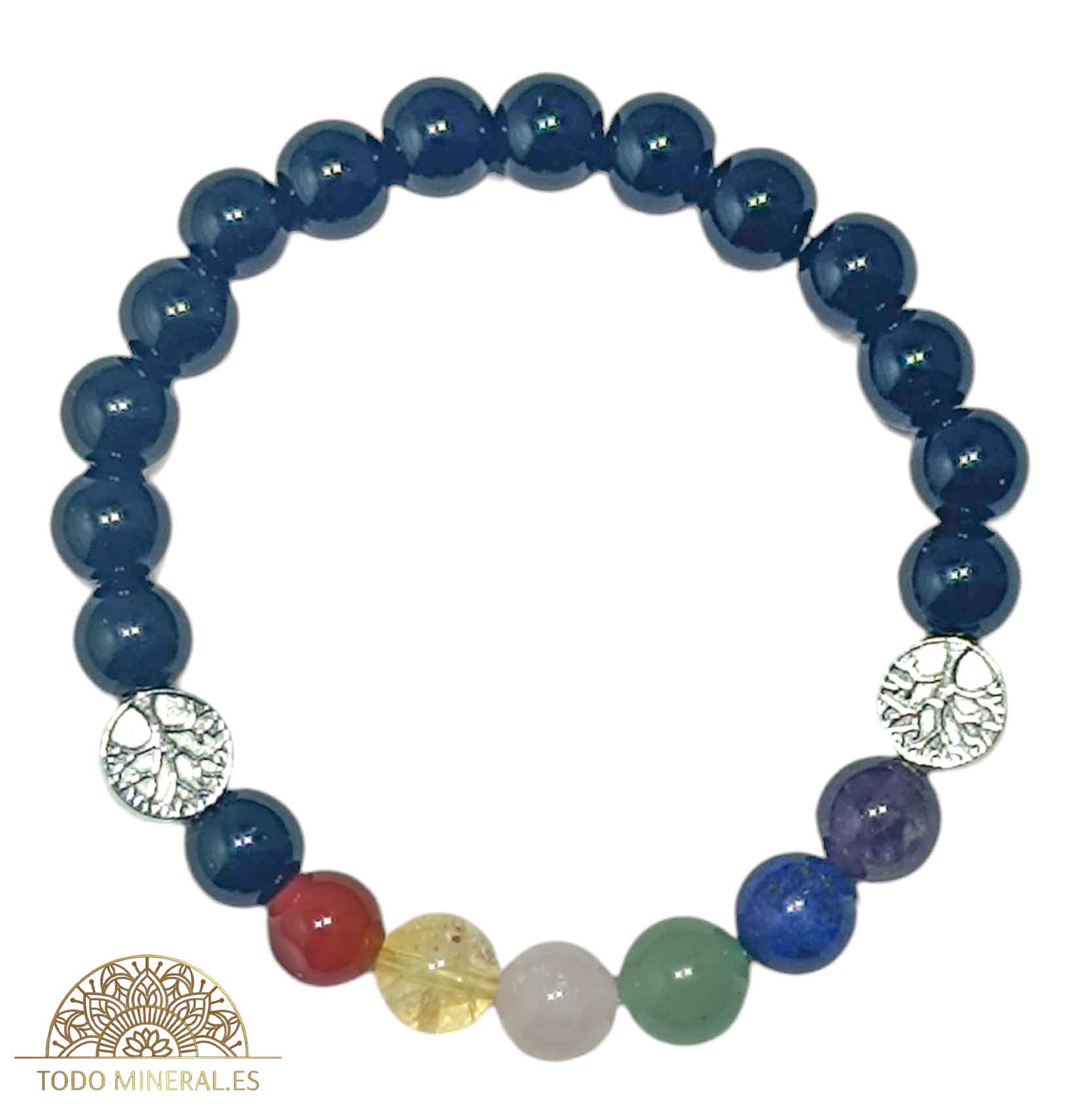 Pulsera 7 Chakras Con Onix 8 mm Dije De Árbol - TODOMINERAL