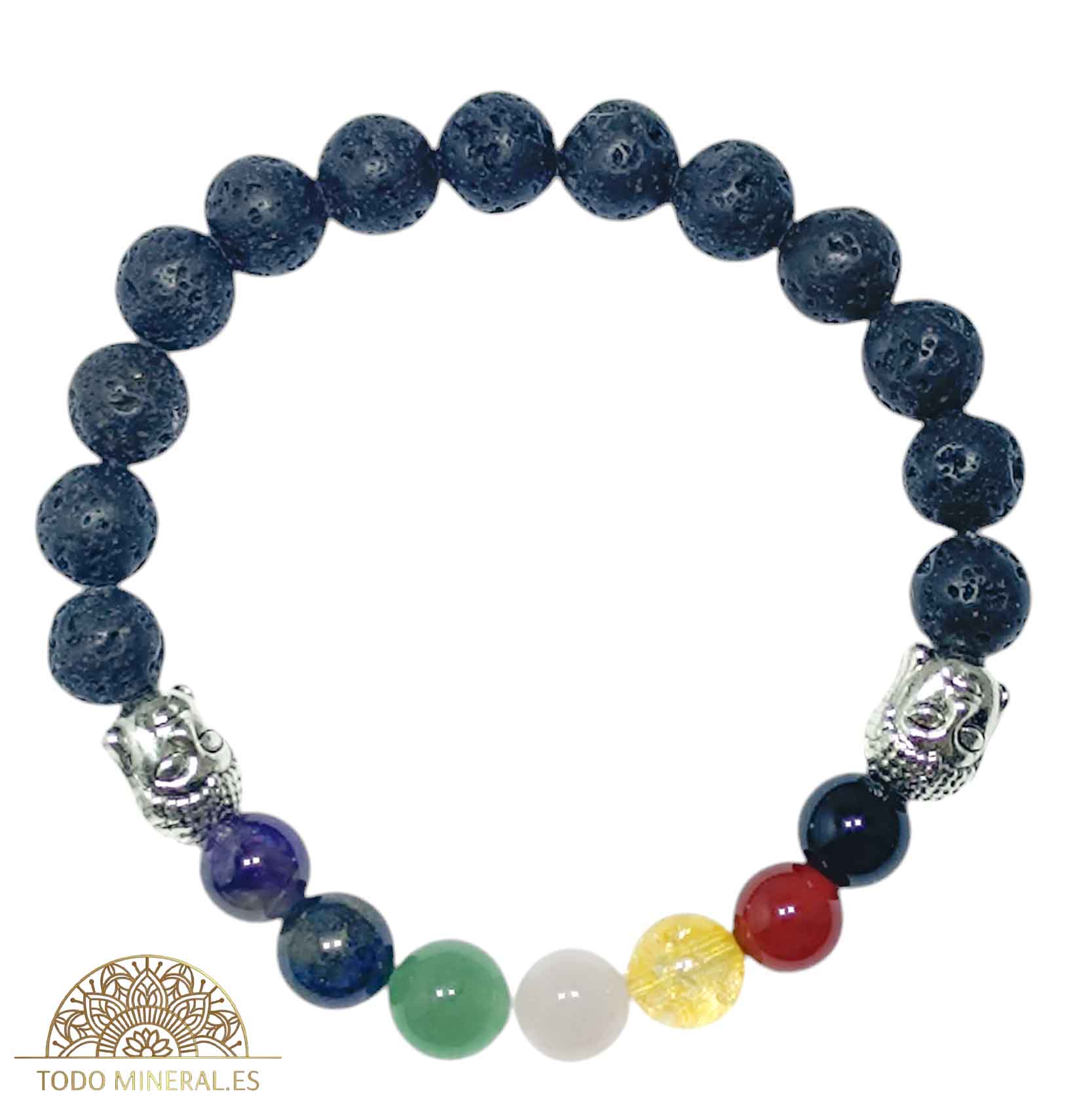 Pulsera 7 Chakras Con Lava 8 mm Dije De Buda - TODOMINERAL