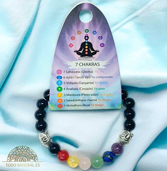 Pulsera 7 Chakras Con Onix 8 mm Dije De Buda - TODOMINERAL