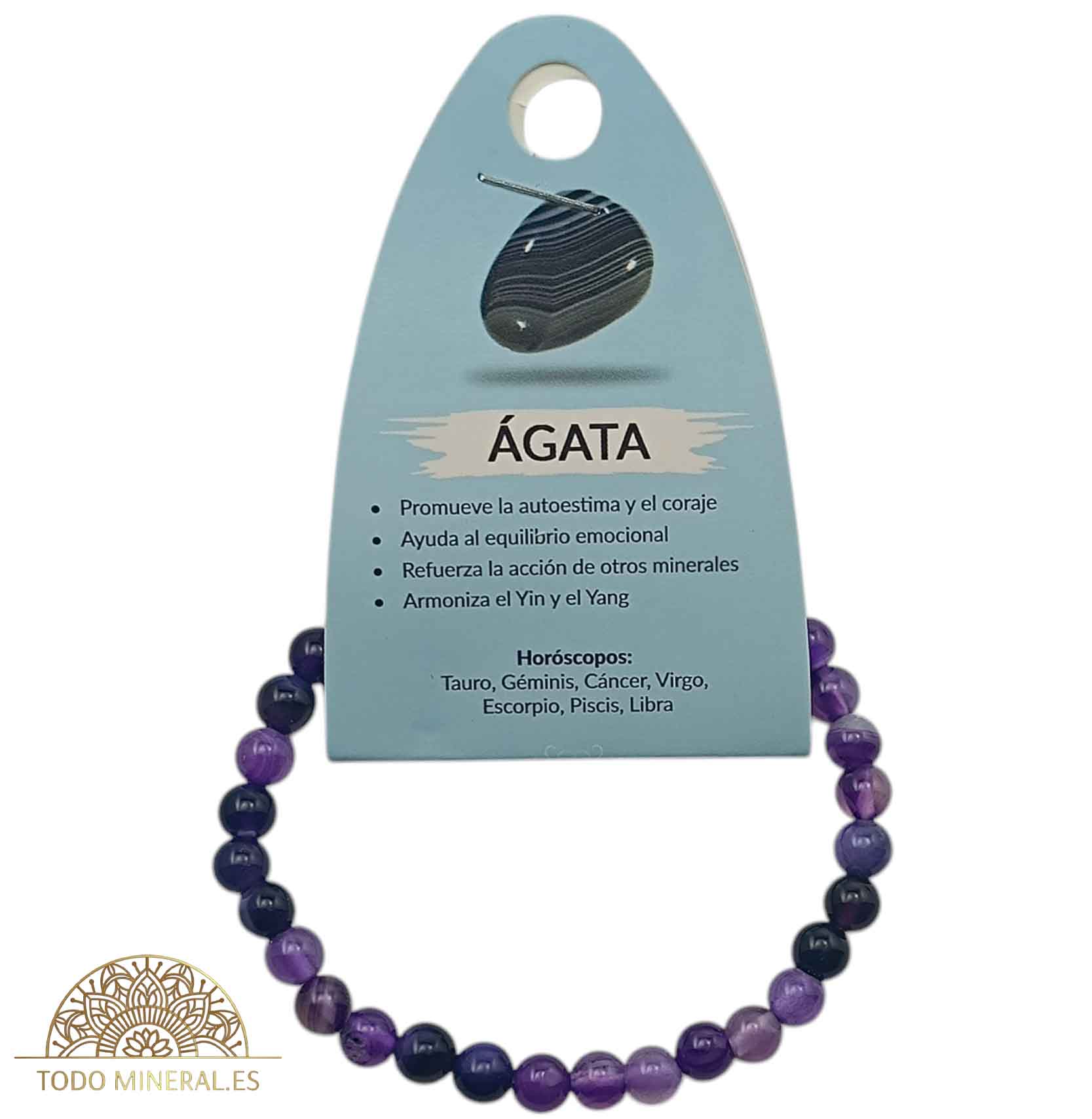 Pulsera Piedra Natural Agata Morada 6 mm - TODOMINERAL