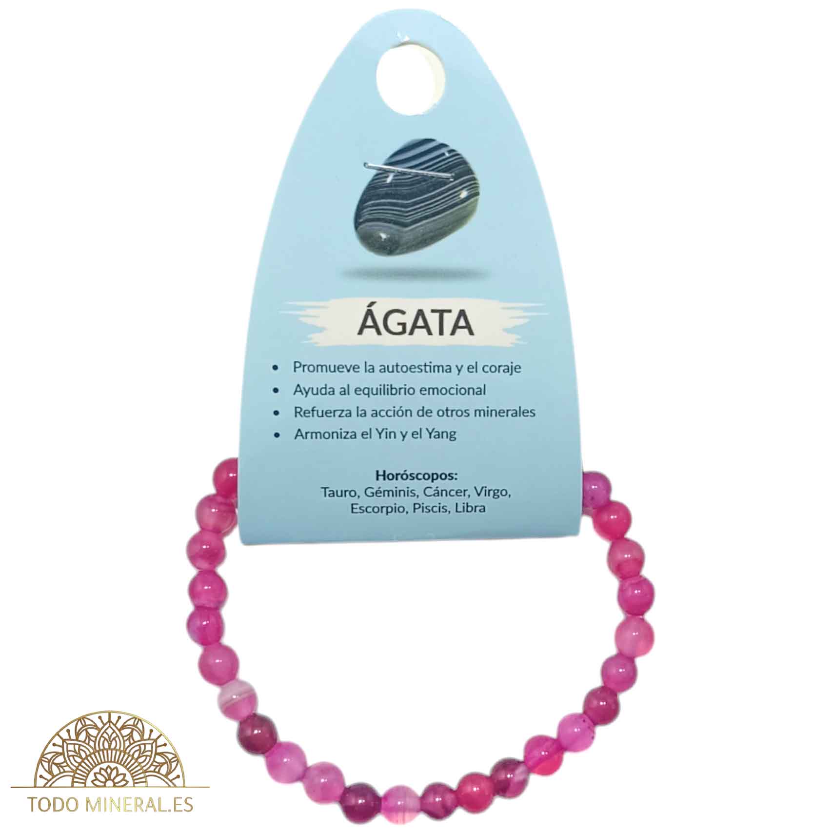 Pulsera Piedra Natural Agata Fucsia 6 mm - TODOMINERAL