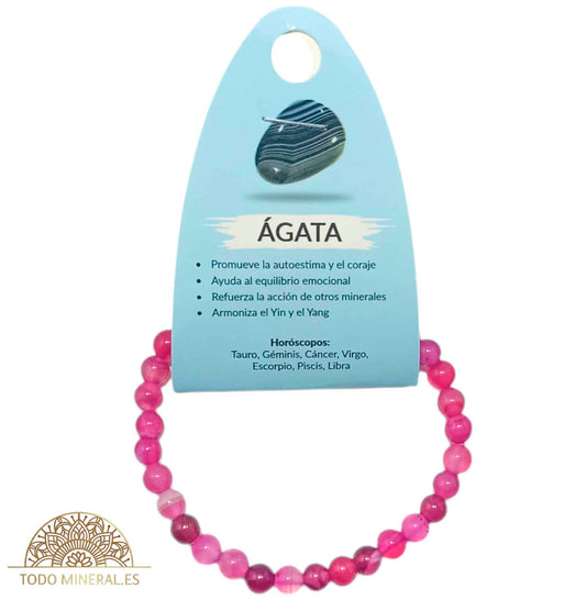 Pulsera Piedra Natural Agata Fucsia 6 mm - TODOMINERAL