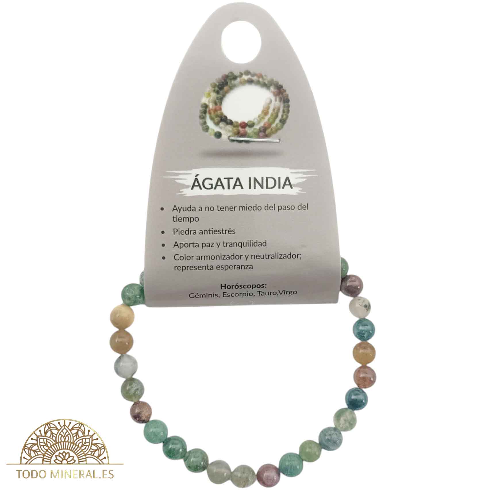 Pulsera Piedra Natural Ágata India 6 mm - TODOMINERAL