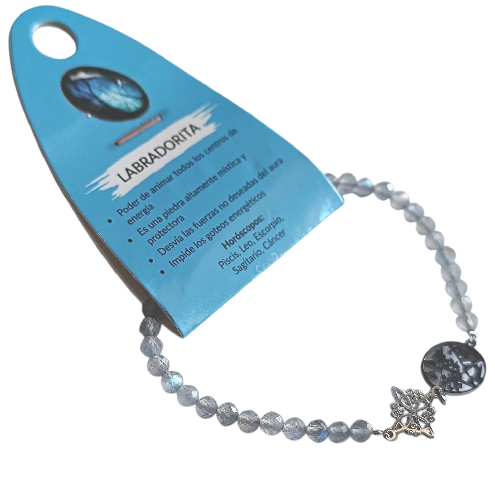 Pulsera Acero Doble Protección Tetragramaton Nudo De Bruja Y Piedra Turmalina Facetada O Cianita Azul PULSERA ACERO